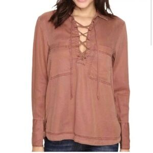 Free People Under Your Spell Tencel Lace Up Blouse